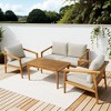 Outsunny 4 Pieces Acacia Wood Patio Furniture Set, Outdoor Sofa Conversation Set with Thickened Cushions, Slat Top Table for Backyard Garden, Teak - 3 of 4