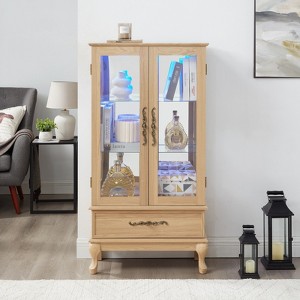 FONTOI Corner Curio Cabinet with Adjustable Shelves, Display Storage with 2 Doors,1 Drawer for Living Room, Oak, 11.81"*51.58"*25.98" - 1 of 4