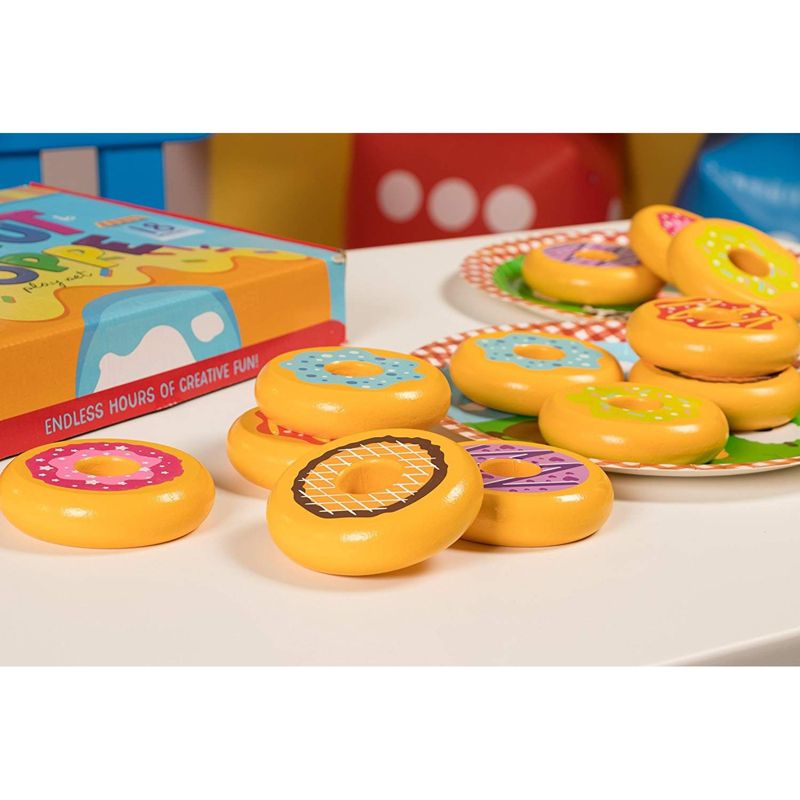 Blue Panda Wooden Play Food Set - 12-Pack Kids Pretend Play Donut Snacks Shop, Playhouse Toys for Toddlers, 6 Assorted Flavors, 2 of 7