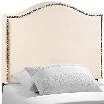 Modway Curl Linen Fabric Upholstered Twin Headboard with Nailhead Trim and Curved Shape in Ivory