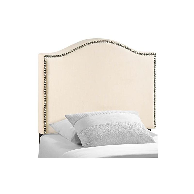 Modway Curl Linen Fabric Upholstered Twin Headboard with Nailhead Trim and Curved Shape in Ivory, 1 of 2