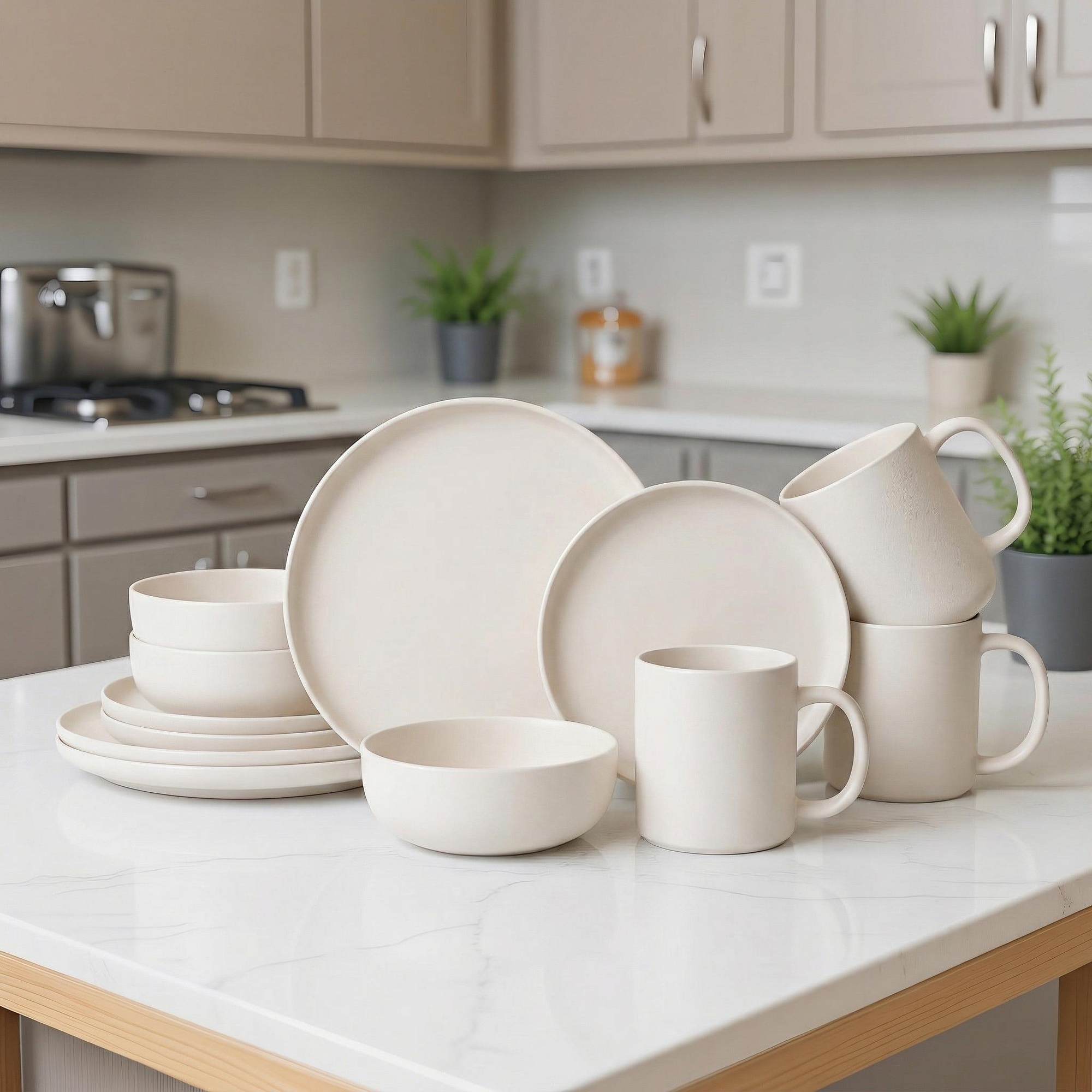 12-Piece Stoneware Dishware Sets with Mugs, Microwave & Dishwasher Safe, Non-Toxic Dish Set, Plate Set, Stackable Matte Glaze Kitchenware for 3