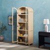 Tall Modern Bookcase in Oak: 5 Shelves, Elegant Arched Glass Doors - 3 of 4