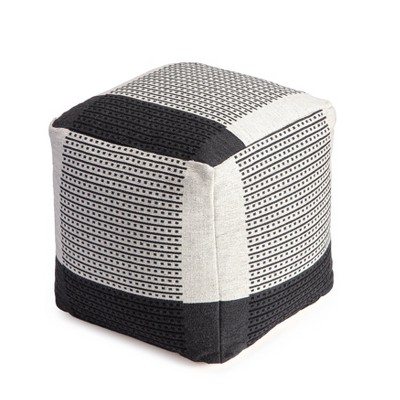 Black and Ivory Square Cotton Pouf Ottoman