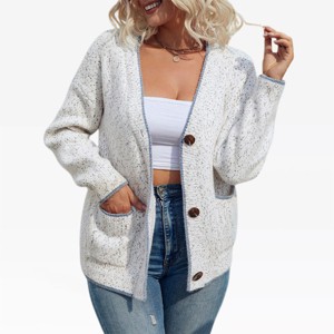 Women's Multicolor Mix Knit Sweater Cardigan with Pockets Color Block Outline Open Front Sweater Casual Long Sleeve Button Coats Outerwear - 1 of 4