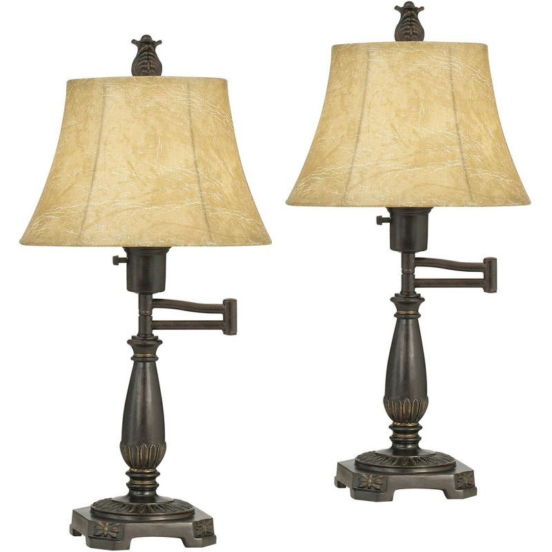Regency Hill Andrea 22 1/2" High Small Farmhouse Rustic Desk Lamps Set of 2 Smart Socket Swing Arm Brown Bronze Finish Metal Home Office Living Room, 1 of 9