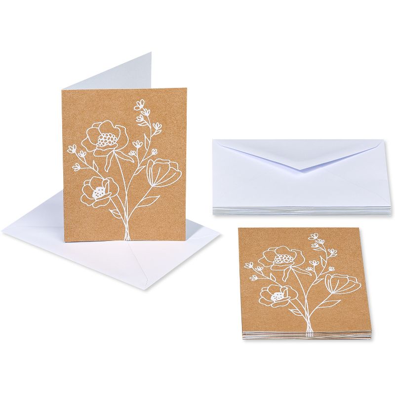 10ct Blank All Occasion Cards Floral on Kraft - Spritz&#8482;, 2 of 5