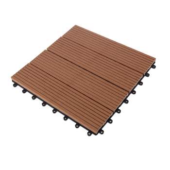 Yaheetech 12 x 12inch Fir Wood Patio Pavers Interlocking Wood Tiles,Pack of 11, Brown