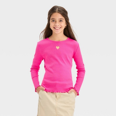 Girls' Long Sleeve T-shirt - Art Class™ Pink Hearts Xxl : Target