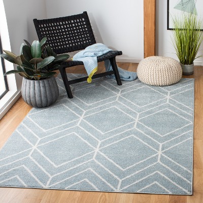 Adirondack Blue and Ivory Geometric Synthetic Rectangular Area Rug, 5'1" x 7'6"