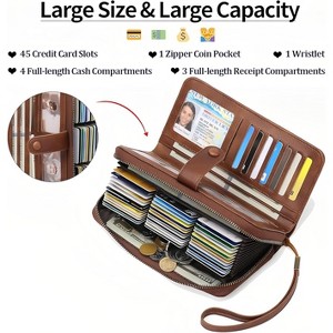 Wikineon Leather Credit Card Holder Wallet for Women RFID Blocking Large Capacity Bifold Zipper Card Case Organizer with Wristlet 45 Slots - 1 of 4