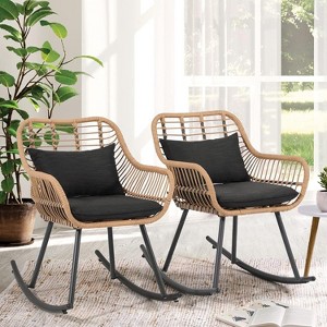 SUGOLD Patio Wicker Rocking Chairs Set of 2, Outdoor Rattan Rocking Chairs with 300 lbs Capacity, Pillows, and Cushions - 1 of 1