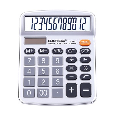 CATIGA 12-Digit Desktop Calculator, Large LCD, Sensitive Buttons, Dual Solar Power, Standard Function for Office, Home, School, CD-2786