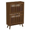 Hommoo Walnut Slim Shoe Cabinet, 2 Flip Drawers W/Black Handles, Narrow 12-Pair Entryway Storage, Freestanding Hallway/Bedroom Organizer, 36.4″ H - 4 of 4