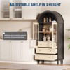 70" Tall Arched Storage Display Cabinet with s, Adjustable Shelves, 3 Drawers & Tempered Glass Doors – Boho Arch Bookshelf, Black & Oak - 3 of 4