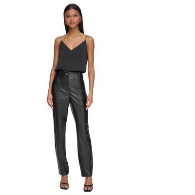 Calvin Klein Womens Faux Leather Casual Trouser Pants