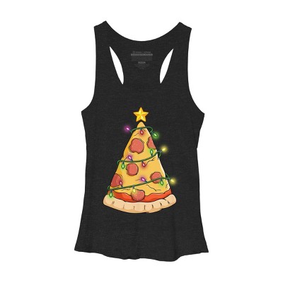 Women's Design By Humans Pizza Christmas Tree By leroystubbles Racerback Tank Top