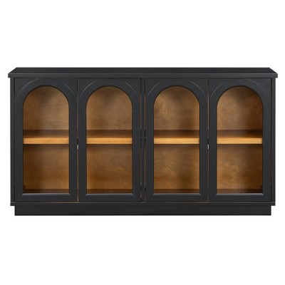 Infurnic Decorative Storage Cabinets Arched Cabinet with Adjustable Shelves for Kitchen, Dining Room and Living Room, Black, 57.7"*14.8"*31.9"