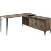 Gulches Rustic Oak & Black L-Shape Writing Desk ¨C Sliding Barn Door, 6 Storage Compartments, Cord Management & Metal Legs - 2 of 4