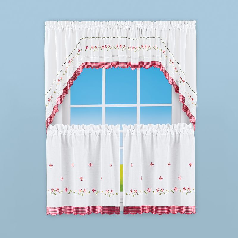 Collections Etc Embroidered Trim Rod Pocket Top Window Curtains, 3 of 5