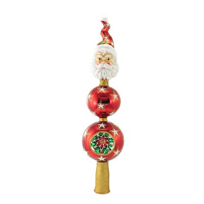 Blu Bom 16.5" Santa Stars And Poinsettia Two Ball Christmas Tree Topper  -  Tree Toppers