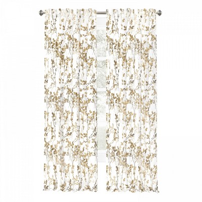 Kate Aurora 2 Piece Shabby Chic Cherry Blossom Designed Airy Sheer Rod Pocket & Back Tab Curtain Panels