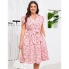 Plus Size Womens V Neck Ruffled Hem Short Sleeve Casual Summer Midi Dress with Belt - 3 of 4