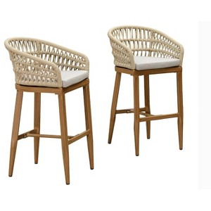 PURPLE LEAF Outdoor Rattan Bar Stools Set of 2 Modern Boho Aluminum Patio Bar Height Chair with Cushion for Garden Outdoor and Indoor - 1 of 4