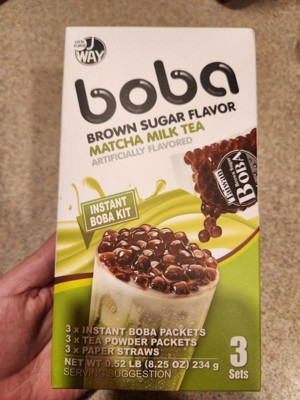 J Way Instant Boba Matcha Milk Tea Set, Matcha Bubble Tea Kit, 3 Drinks 