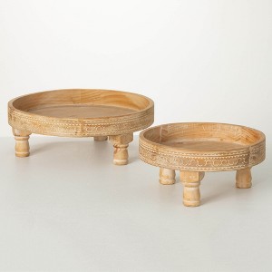 5.5"H Sullivans Round Wooden Pedestal Risers Set of 2, Natural - 1 of 4