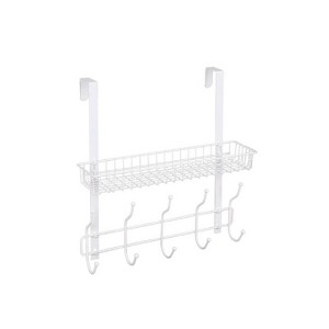 NEX 1 Tier Over the Door Wired Shelf Bath Organizer with Mesh Basket White: Clothesline Storage Solution - 1 of 4