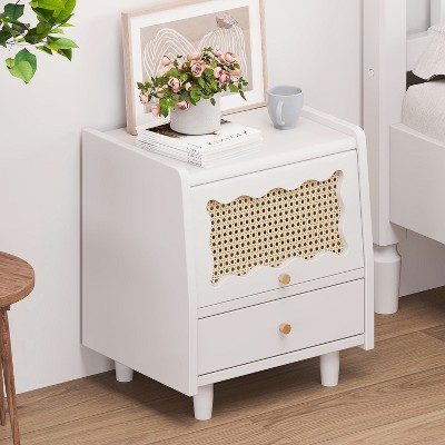 NicBex 2 Drawers Nightstand,Bedside Table with Rattan-Woven Storage Cabinet and 1 Drawer,Modern Side Table for Bedroom