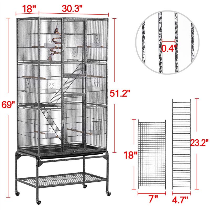 Yaheetech 69"H Extra Large Bird Cage for African Grey Sun Conures Parakeets Cockatiels Black, 3 of 8