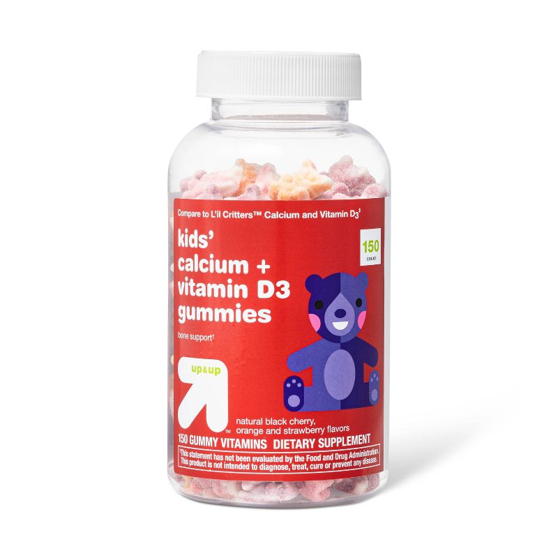 Kids&#39; Calcium + Vitamin D3 Gummies - Black Cherry, Orange &#38; Strawberry - 150ct - up &#38; up&#8482;, 1 of 5