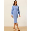 Allegra K Women's Knit Belted Round Neck Lantern Sleeves Casual Pleated Sweater Dresses - 2 of 4