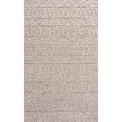 Ivory Geometric Synthetic Reversible 5x8 Area Rug