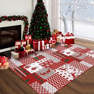 Washable Christmas Doormat, Non-Slip Red Snowflake Rug for Entrance, Kitchen and Indoor Use - 1 of 4