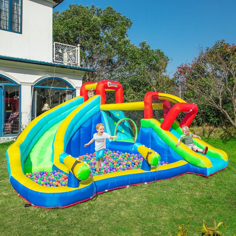 Outsunny 5-in-1 Inflatable Water Slide Kids Bounce House Water Park Includes Trampoline Slide Water Pool Cannon Climbing Wall with Carry Bag, 2 of 7