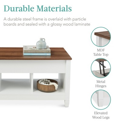 Modern Lift-Top Coffee Table with Hidden Storage in White and Brown