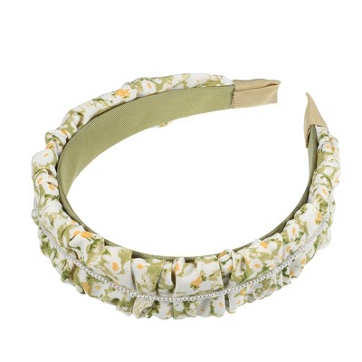 Unique Bargains Women's Floral Ruched Non-slip Faux Pearl Headbands Green 1 Pc