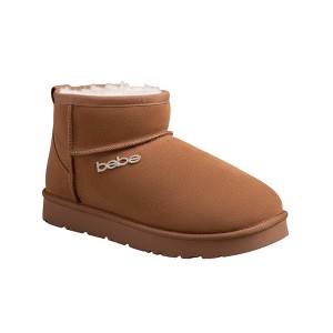 Bebe Women’s Boots - Cozy Women's Shoes, Microsuede Ankle Boots with Faux Fur Lining, Rhinestone Logo - 1 of 4