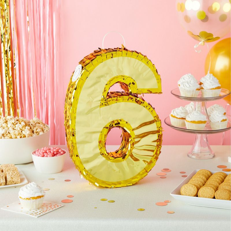 Juvale Gold Foil Number 6 Pinata for 6th Birthday Party Decorations, Anniversary Celebrations (Small, 16 x 11 x 3 In), 2 of 9