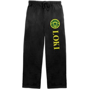 Marvel Comics Presents Loki Logo Men's Black Sleep Pajama Pants - 1 of 3