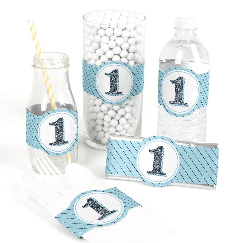 Big Dot of Happiness Fun to be One - 1st Birthday Boy - DIY Party Supplies - First Birthday Party DIY Wrapper Favors & Decorations - Set of 15, 1 of 4