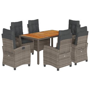 vidaXL 7 Piece Patio Dining Set - Reclining Poly Rattan Chairs with Cushions - Acacia Wood Table - Gray - Outdoor/Garden/Backyard/Deck Furniture - 1 of 4