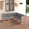 vidaXL Patio Furniture Set 5 Piece Outdoor Sectional Sofa Solid Wood Pine - Natural With Cushions - 2 of 4