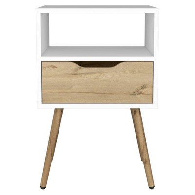 Pamplona Nightstand White/Light Oak - Boahaus: Modern Design, Open Shelf, Wood Laminate