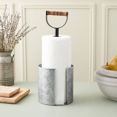 Galvanized Metal and Wood Farmhouse Paper Towel Holder