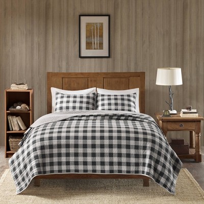 Gray King Cotton Reversible Buffalo Check Quilt Set