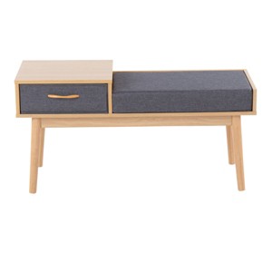 GlasFlength Ottomans and Benches Telephone Contemporary Bench in Natural Wood and Gray Fabric with Pull Out Drawer for Living Room, Gray, 45"*18"*9" - 1 of 4